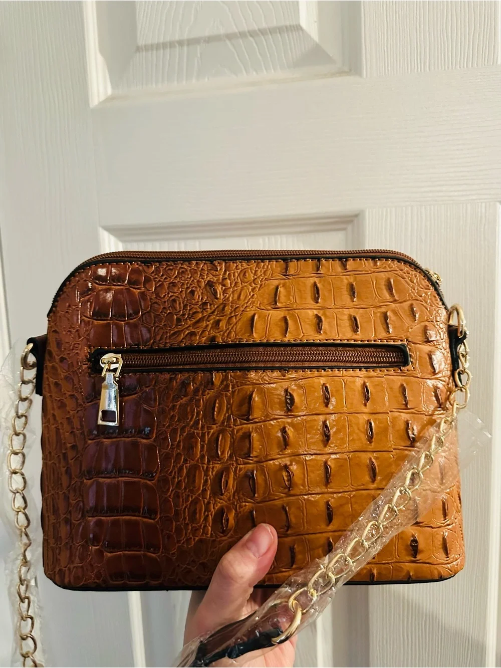 Brown Croc-Embossed Satchel including smaller shoulder bag and matching wallet